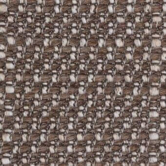 Woven fabric sample, brown and beige tones, textured grid pattern with diagonal stripes and a matte finish.